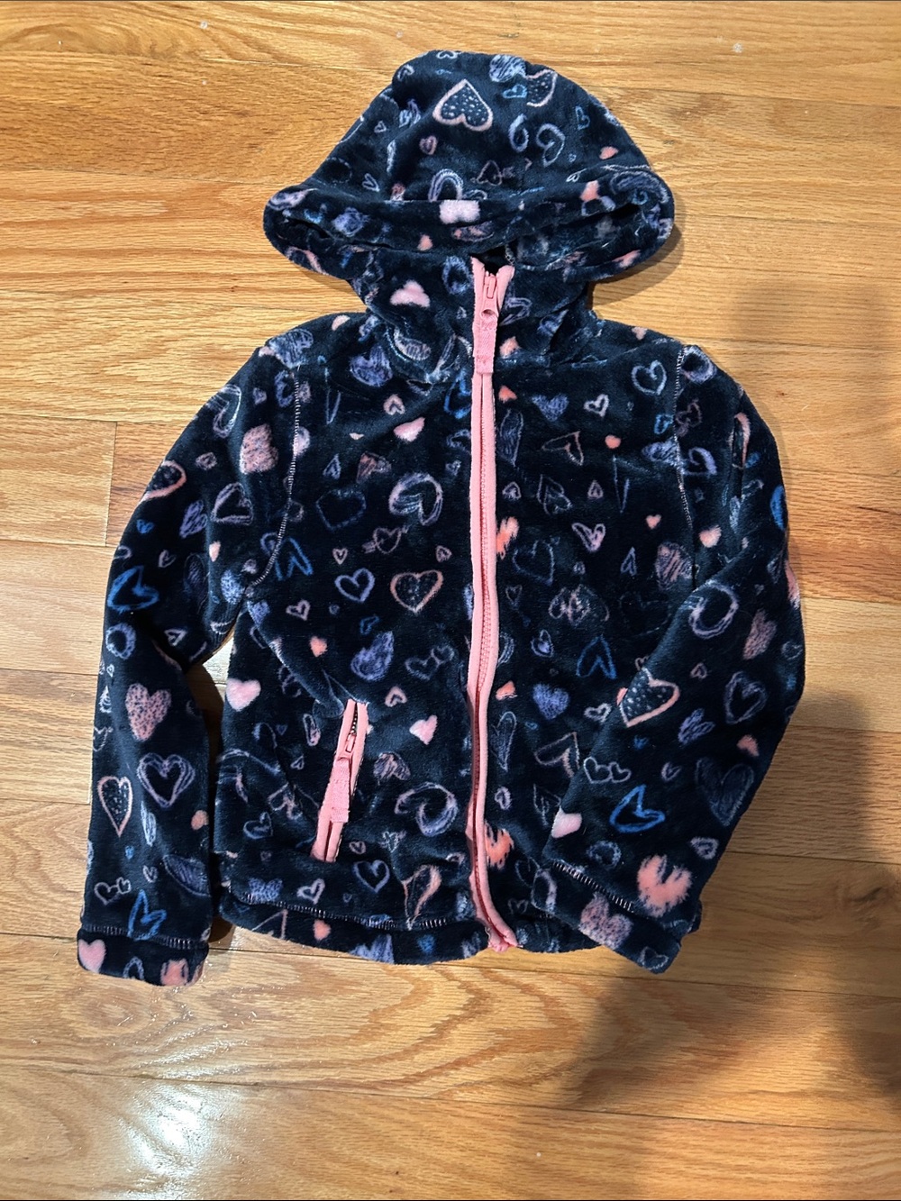 Lands' End Girls Plush Heart Hoodie in Navy and Pink